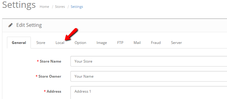 Cart 2 Local tab settings